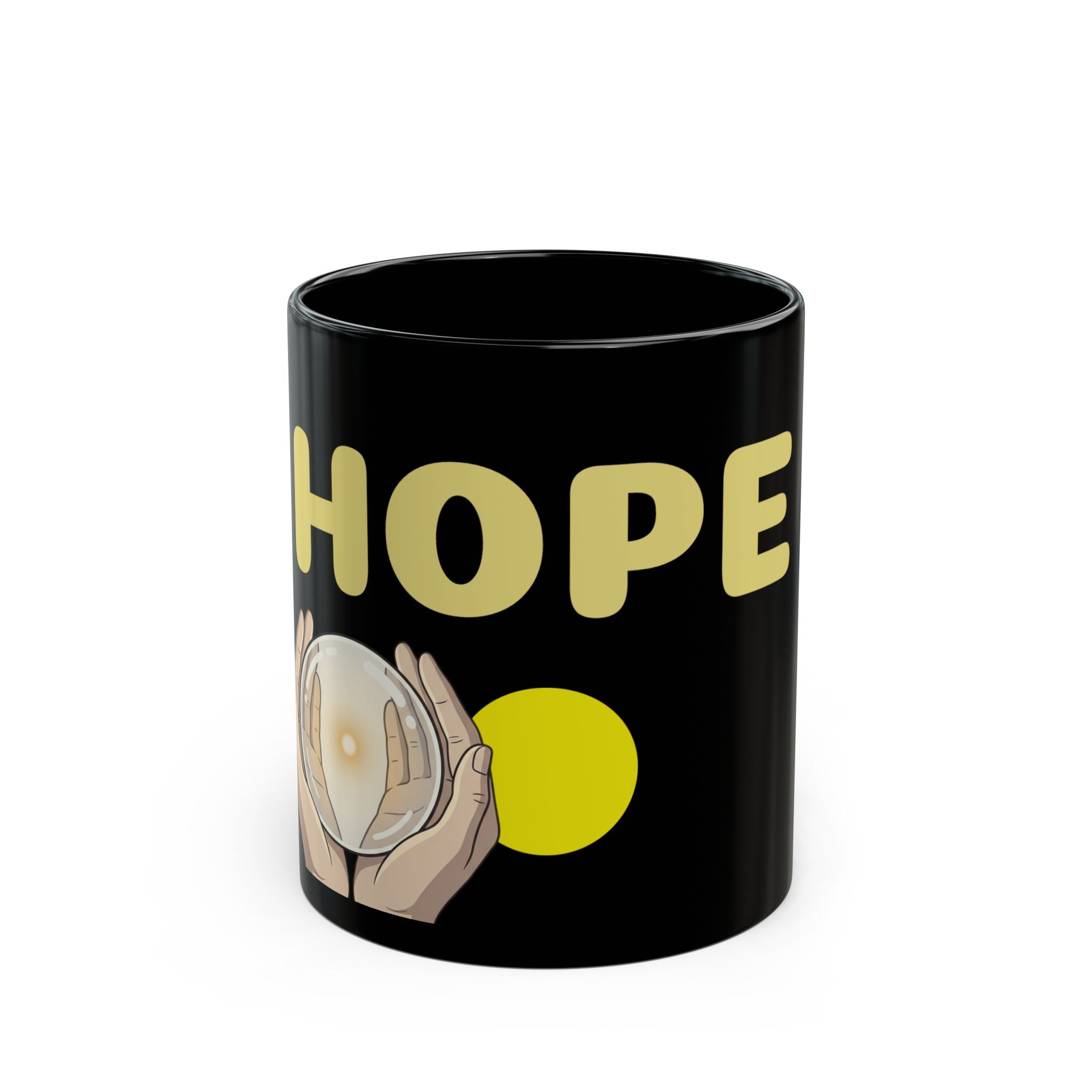 Catch Glow- "Hope" Crystal Ball Black Coffee Mug — Inspirational 'Hope' Design, 11oz