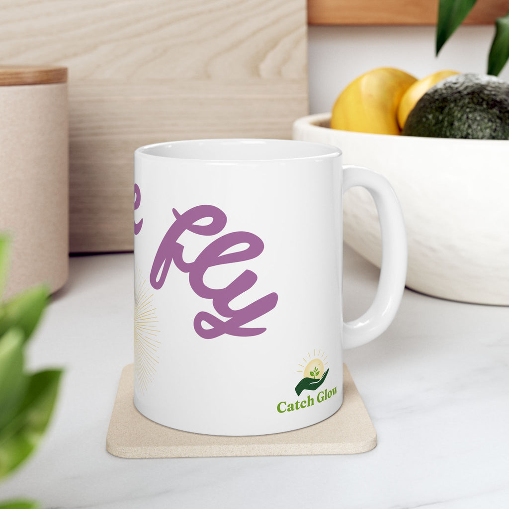 Catch Glow- "Let Me Fly" Inspirational Ceramic Mug - Floral Glow Coffee Cup (11oz)
