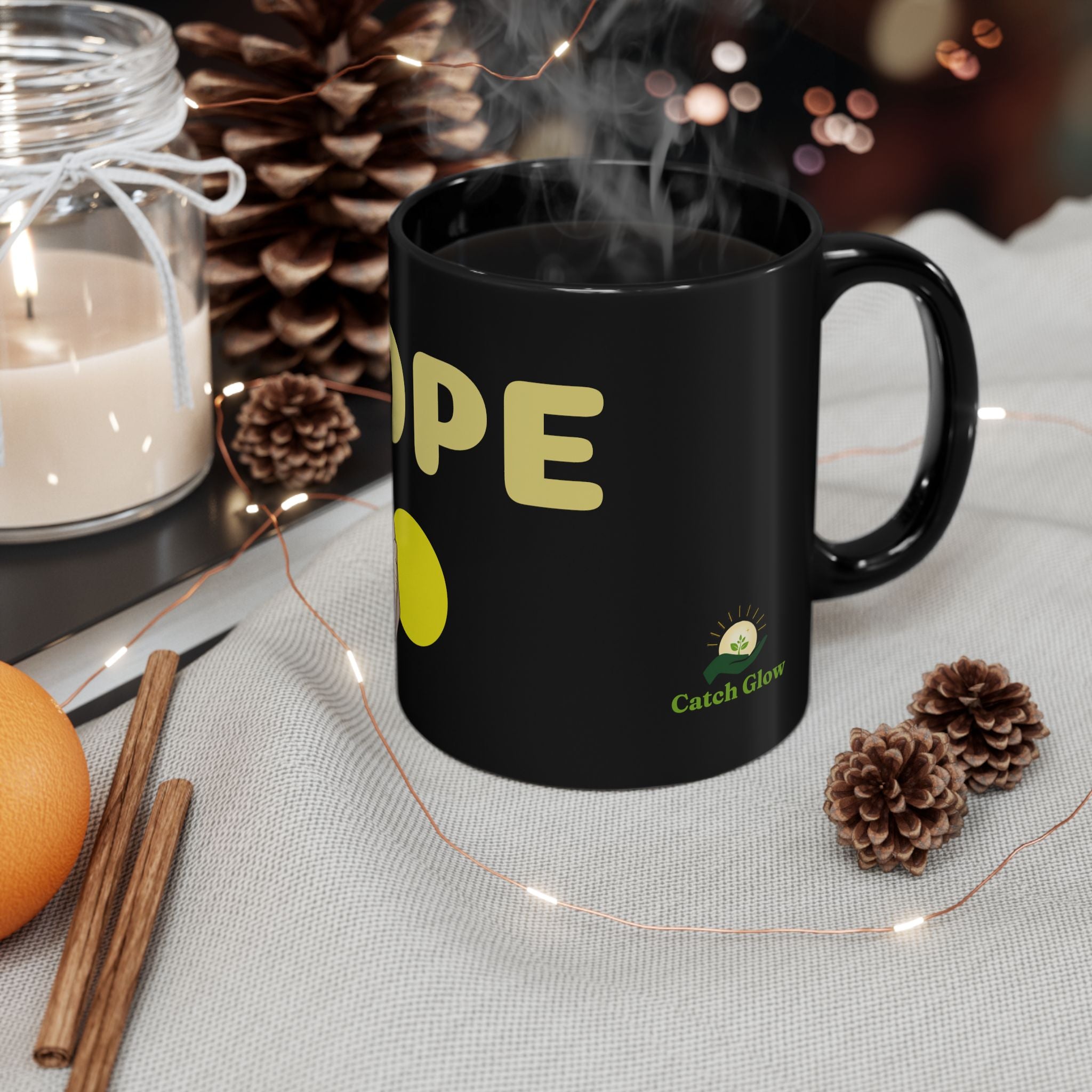 Catch Glow- "Hope" Crystal Ball Black Coffee Mug — Inspirational 'Hope' Design, 11oz