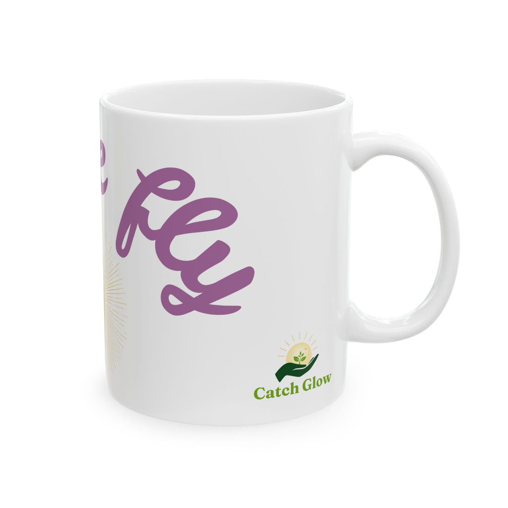 Catch Glow- "Let Me Fly" Inspirational Ceramic Mug - Floral Glow Coffee Cup (11oz)